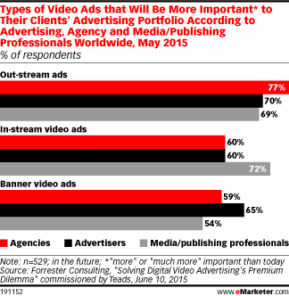 Types of Video Ads that Will Be More Important* to Their Clients' Advertising Portfolio According to Advertising, Agency and Media/Publishing Professionals Worldwide, May 2015 (% of respondents)