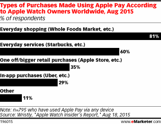 Types of Purchases Made Using Apple Pay According to Apple Watch Owners Worldwide, Aug 2015 (% of respondents)