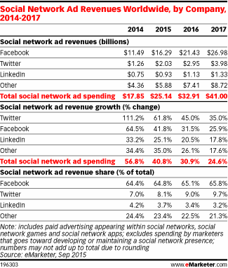 Social Network Ad Revenues Worldwide, by Company, 2014-2017
