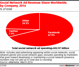 Social Network Ad Revenue Share Worldwide, by Company, 2016 (% of total)