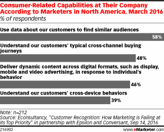 Consumer-Related Capabilities at Their Company According to Marketers in North America, March 2016 (% of respondents)