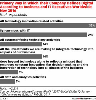 Primary Way in Which Their Company Defines Digital According to Business and IT Executives Worldwide, Nov 2016 (% of respondents)