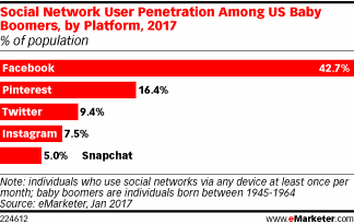 Social Network User Penetration Among US Baby Boomers, by Platform, 2017 (% of population)